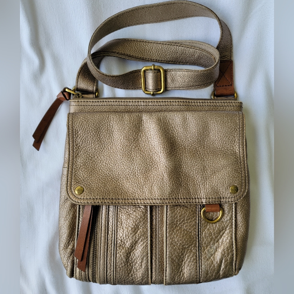 Fossil Gold Leather Crossbody Bag